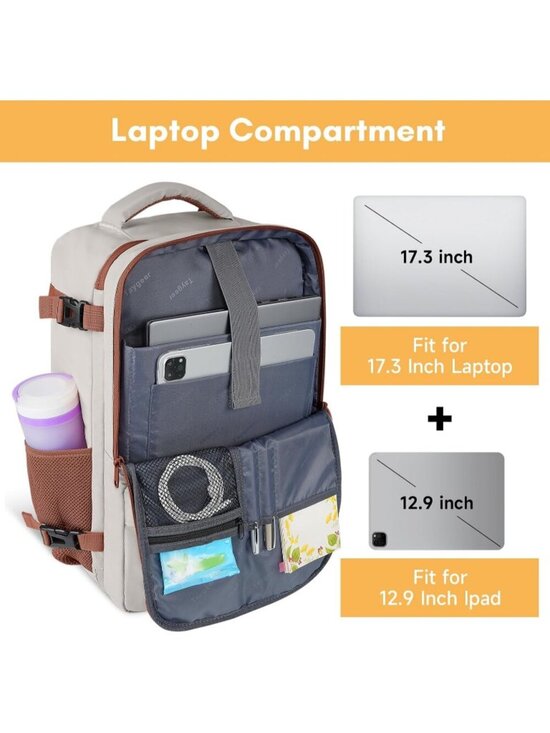 Women\'s Khakiwhite 15.6inch Laptop Mochila Flight Approved Daypack with Pocket main image 4
